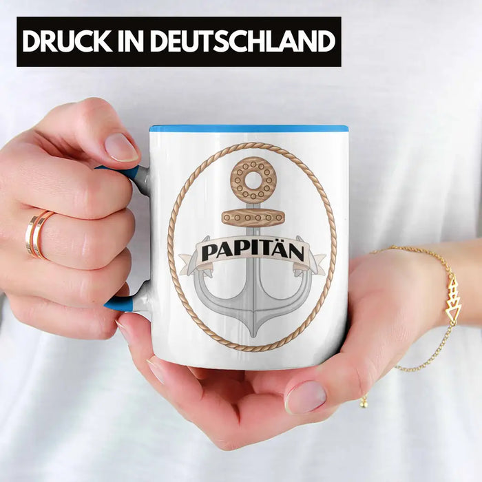 Papitän Tasse Geschenk Vater Papa Kapitän Segler Segelboot Geschenkidee Vatertag Anker Blau Trendation