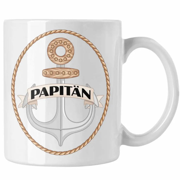 Papitän Tasse Geschenk Vater Papa Kapitän Segler Segelboot Geschenkidee Vatertag Anker Weiß Trendation
