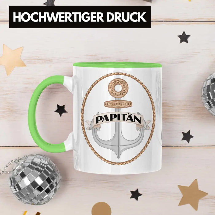 Papitän Tasse Geschenk Vater Papa Kapitän Segler Segelboot Geschenkidee Vatertag Anker Grün Trendation