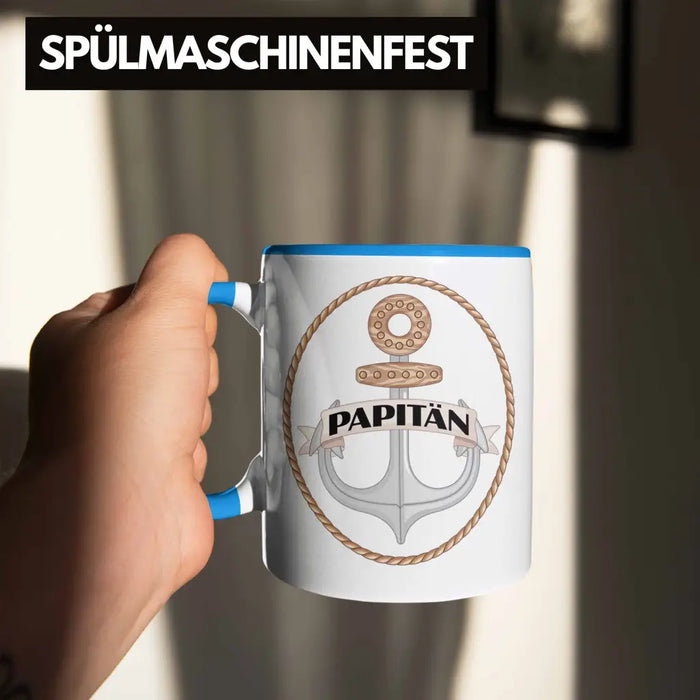 Papitän Tasse Geschenk Vater Papa Kapitän Segler Segelboot Geschenkidee Vatertag Anker Blau Trendation