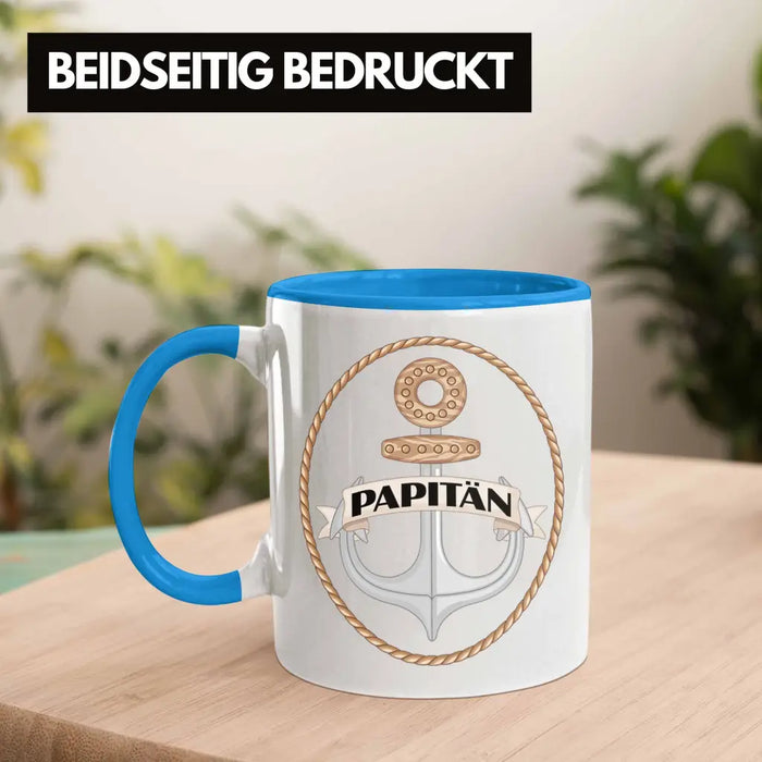 Papitän Tasse Geschenk Vater Papa Kapitän Segler Segelboot Geschenkidee Vatertag Anker Blau Trendation