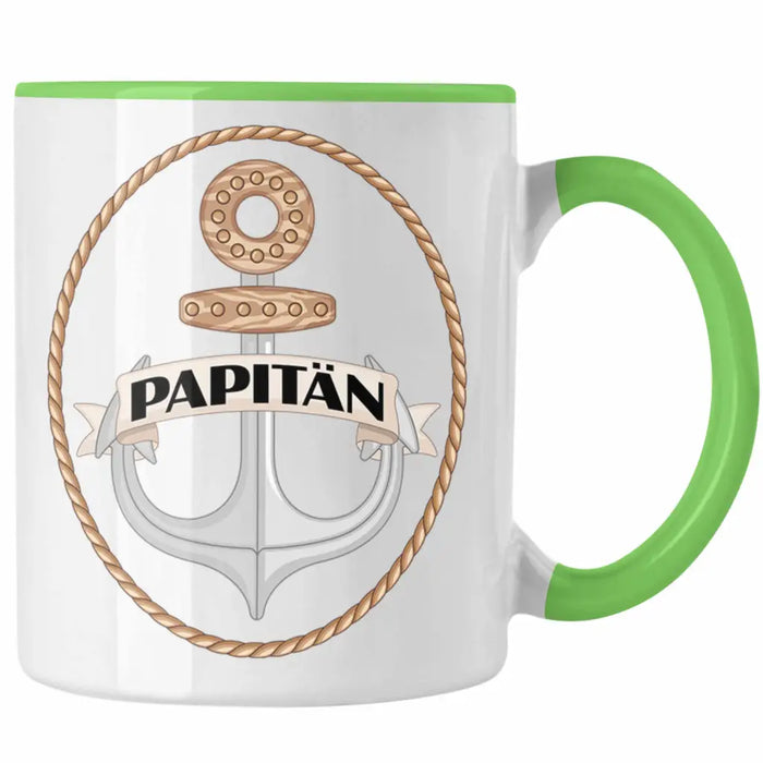 Papitän Tasse Geschenk Vater Papa Kapitän Segler Segelboot Geschenkidee Vatertag Anker Grün Trendation