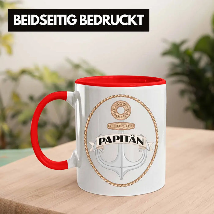 Papitän Tasse Geschenk Vater Papa Kapitän Segler Segelboot Geschenkidee Vatertag Anker Rot Trendation
