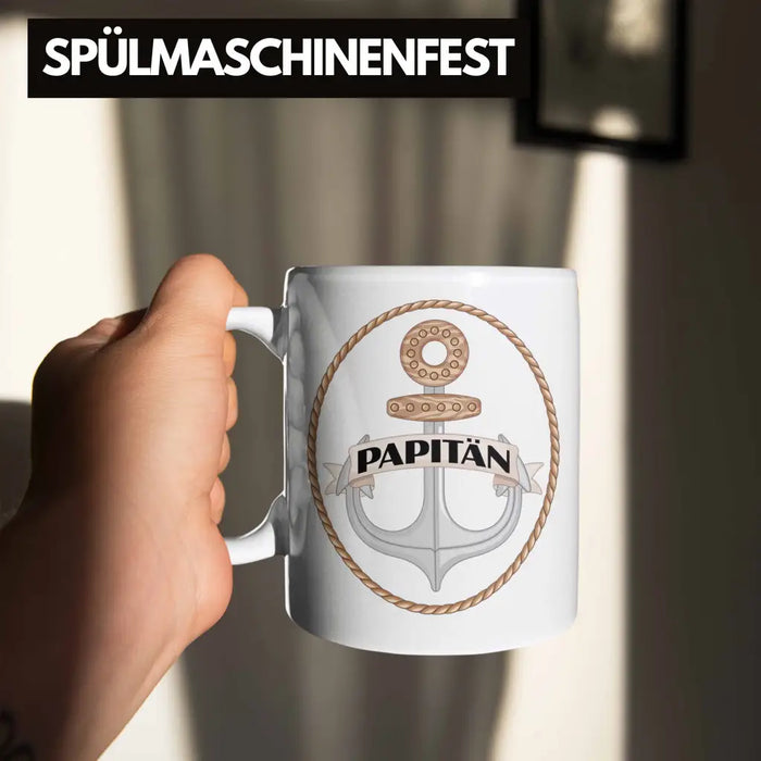 Papitän Tasse Geschenk Vater Papa Kapitän Segler Segelboot Geschenkidee Vatertag Anker Weiß Trendation