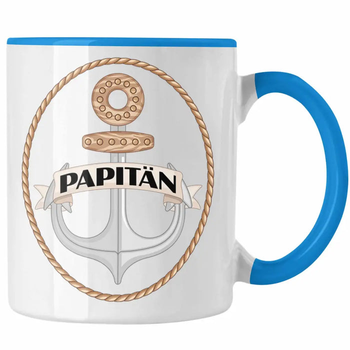 Papitän Tasse Geschenk Vater Papa Kapitän Segler Segelboot Geschenkidee Vatertag Anker Blau Trendation