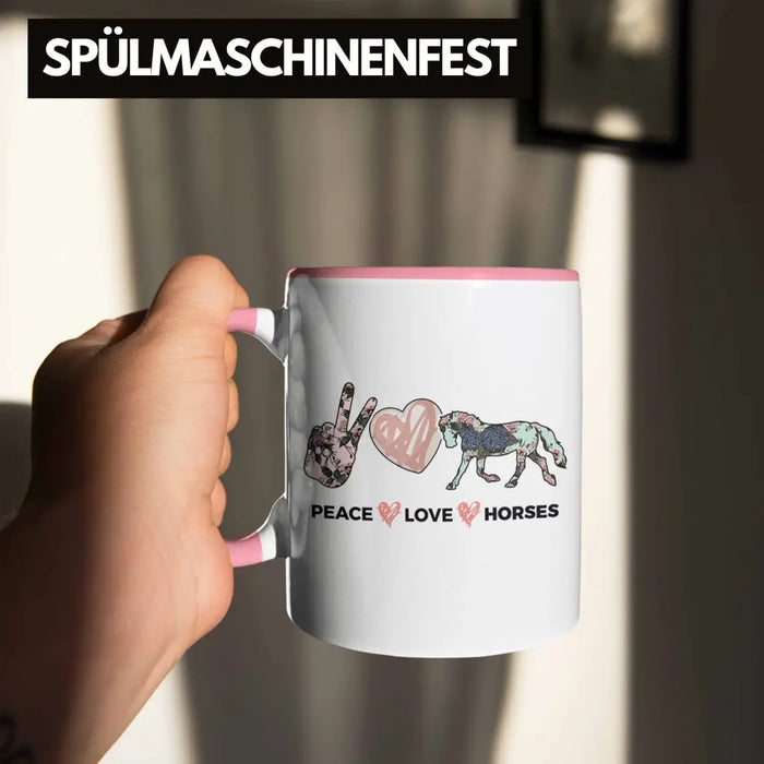 Pferde Tasse Lustig Reiterin Geschenk Pferde Geschenke Mädchen Pferdeliebhaber Peace Love Horses Rosa Trendation