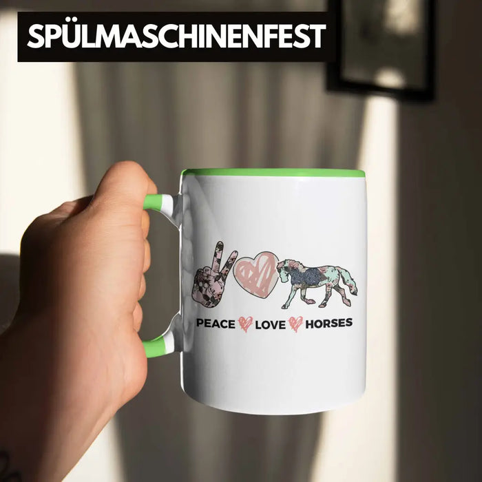 Pferde Tasse Lustig Reiterin Geschenk Pferde Geschenke Mädchen Pferdeliebhaber Peace Love Horses Grün Trendation