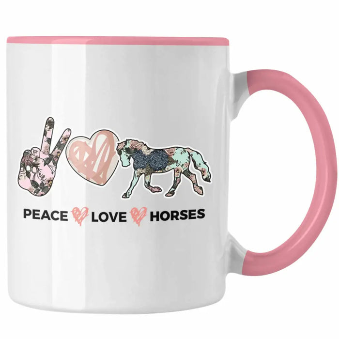 Pferde Tasse Lustig Reiterin Geschenk Pferde Geschenke Mädchen Pferdeliebhaber Peace Love Horses Rosa Trendation