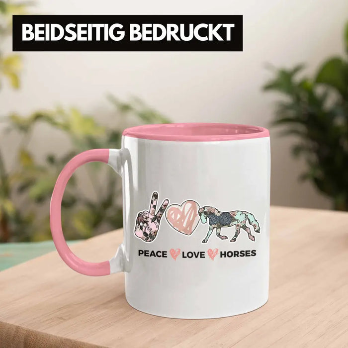 Pferde Tasse Lustig Reiterin Geschenk Pferde Geschenke Mädchen Pferdeliebhaber Peace Love Horses Rosa Trendation