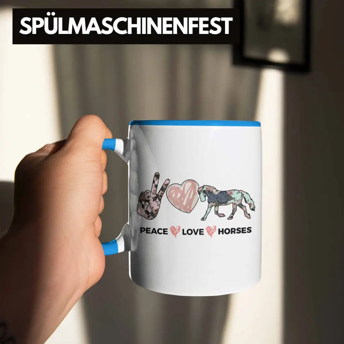Pferde Tasse Lustig Reiterin Geschenk Pferde Geschenke Mädchen Pferdeliebhaber Peace Love Horses Blau Trendation