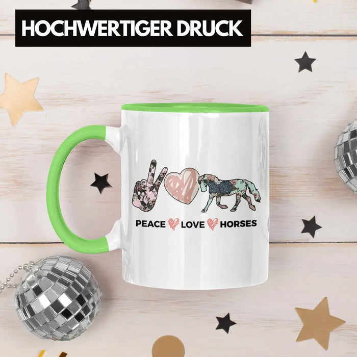 Pferde Tasse Lustig Reiterin Geschenk Pferde Geschenke Mädchen Pferdeliebhaber Peace Love Horses Grün Trendation