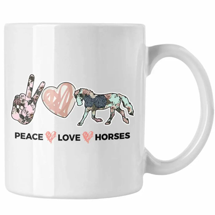 Pferde Tasse Lustig Reiterin Geschenk Pferde Geschenke Mädchen Pferdeliebhaber Peace Love Horses Weiß Trendation