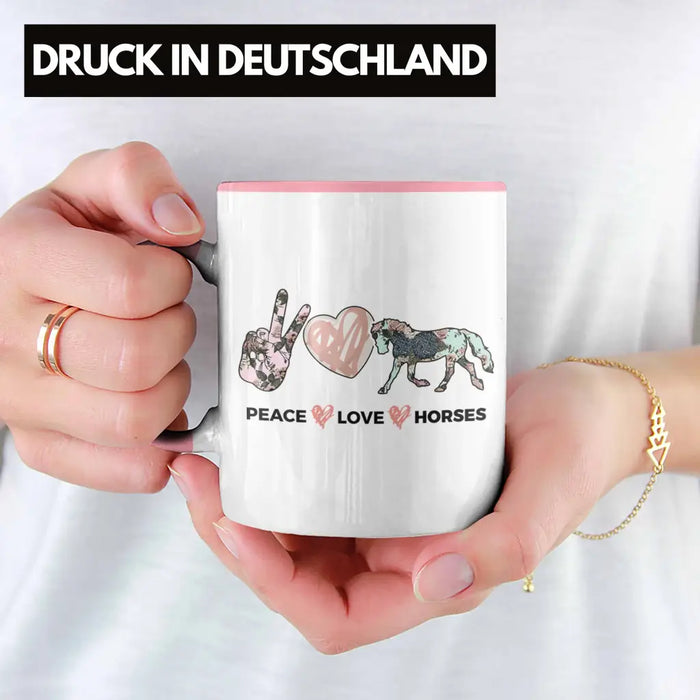 Pferde Tasse Lustig Reiterin Geschenk Pferde Geschenke Mädchen Pferdeliebhaber Peace Love Horses Rosa Trendation
