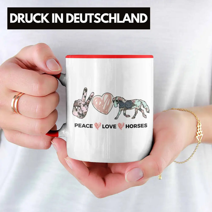 Pferde Tasse Lustig Reiterin Geschenk Pferde Geschenke Mädchen Pferdeliebhaber Peace Love Horses Rot Trendation