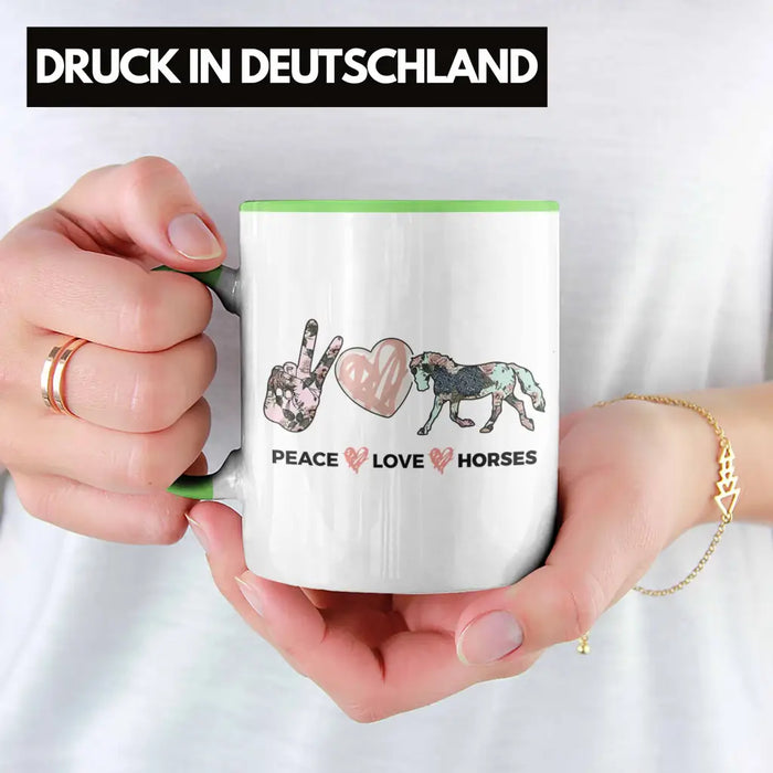 Pferde Tasse Lustig Reiterin Geschenk Pferde Geschenke Mädchen Pferdeliebhaber Peace Love Horses Grün Trendation