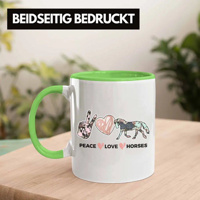 Pferde Tasse Lustig Reiterin Geschenk Pferde Geschenke Mädchen Pferdeliebhaber Peace Love Horses Grün Trendation