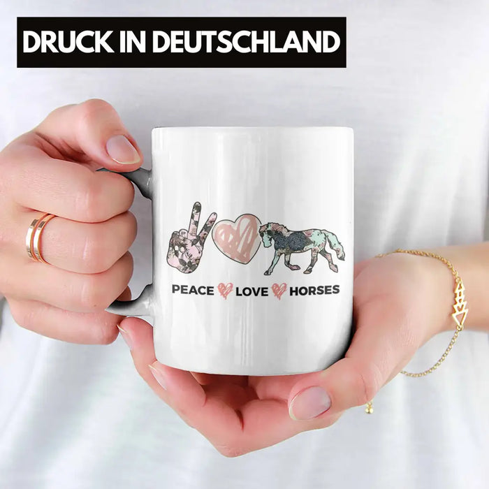 Pferde Tasse Lustig Reiterin Geschenk Pferde Geschenke Mädchen Pferdeliebhaber Peace Love Horses Weiß Trendation
