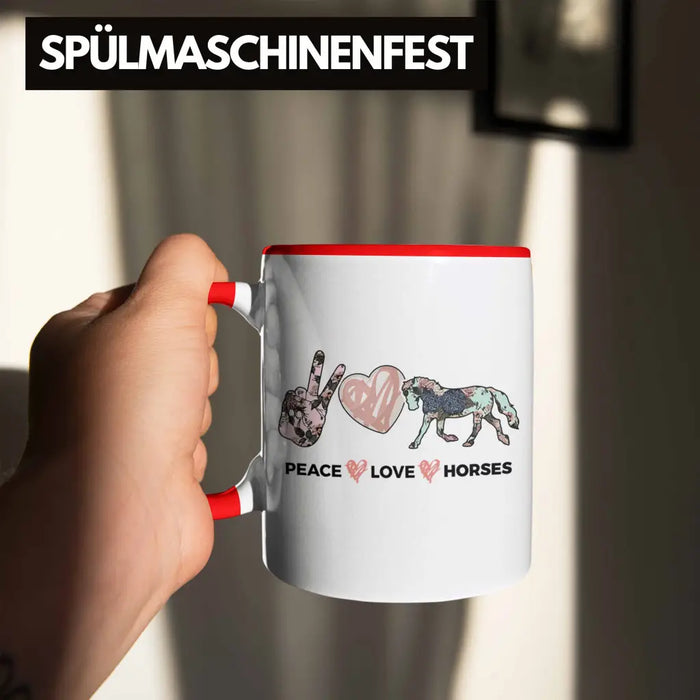 Pferde Tasse Lustig Reiterin Geschenk Pferde Geschenke Mädchen Pferdeliebhaber Peace Love Horses Rot Trendation