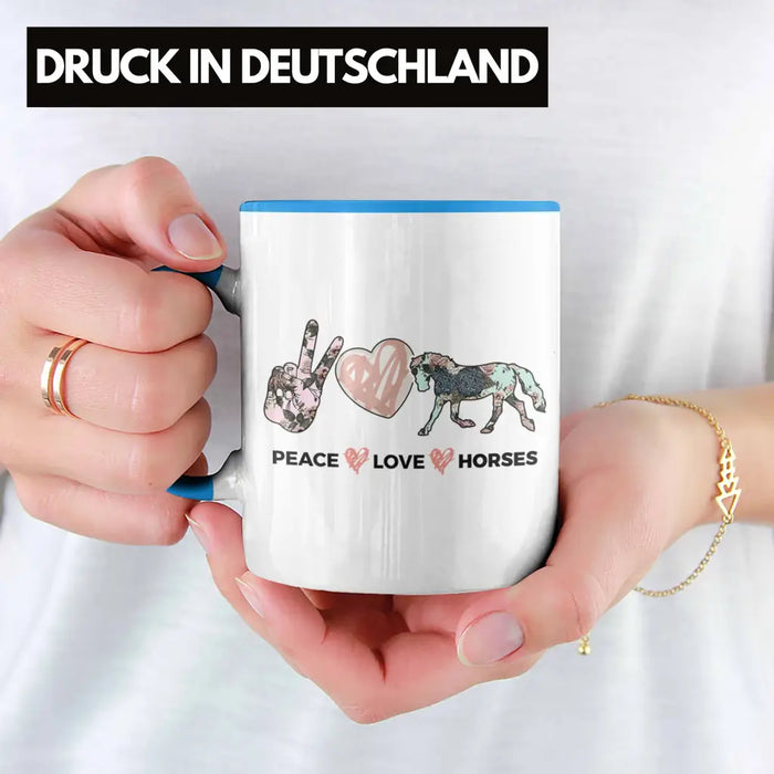 Pferde Tasse Lustig Reiterin Geschenk Pferde Geschenke Mädchen Pferdeliebhaber Peace Love Horses Blau Trendation