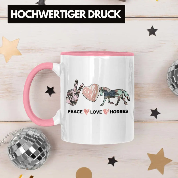Pferde Tasse Lustig Reiterin Geschenk Pferde Geschenke Mädchen Pferdeliebhaber Peace Love Horses Rosa Trendation