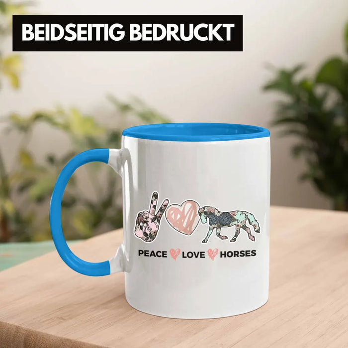 Pferde Tasse Lustig Reiterin Geschenk Pferde Geschenke Mädchen Pferdeliebhaber Peace Love Horses Blau Trendation