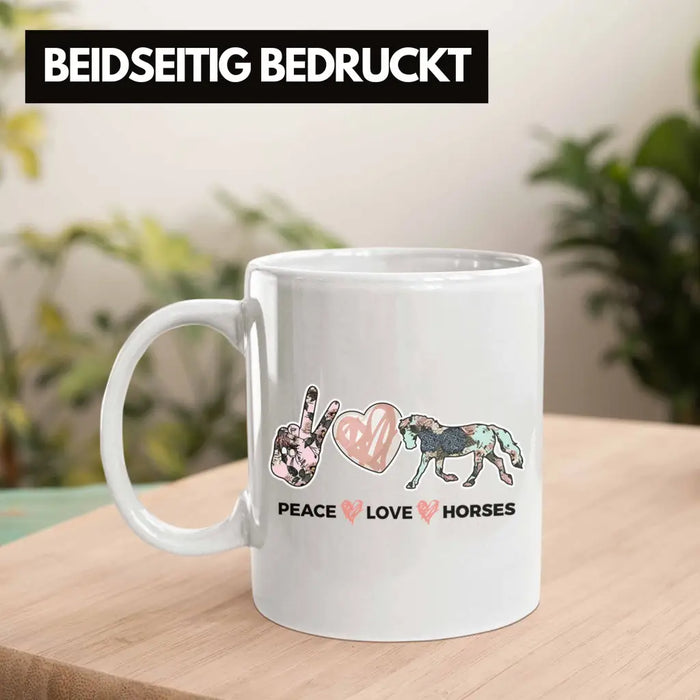 Pferde Tasse Lustig Reiterin Geschenk Pferde Geschenke Mädchen Pferdeliebhaber Peace Love Horses Weiß Trendation