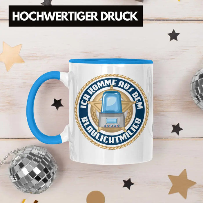 Polizist Geschenk Tasse mit Spruch Geschenke Polizei Männer Lustig Blaulichtmilieu Blau Trendation