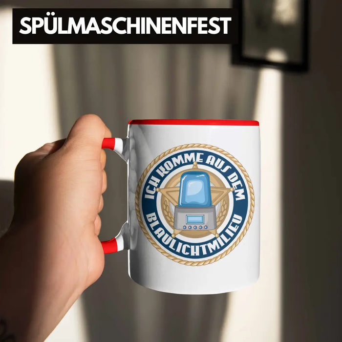 Polizist Geschenk Tasse mit Spruch Geschenke Polizei Männer Lustig Blaulichtmilieu Rot Trendation