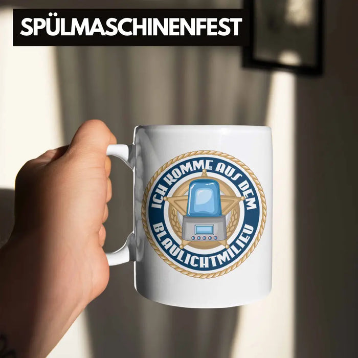 Polizist Geschenk Tasse mit Spruch Geschenke Polizei Männer Lustig Blaulichtmilieu Weiß Trendation