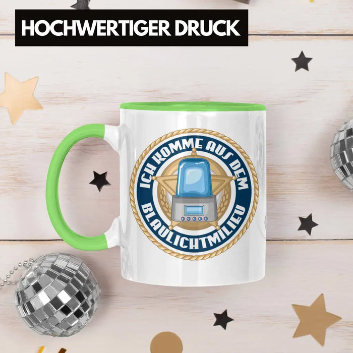 Polizist Geschenk Tasse mit Spruch Geschenke Polizei Männer Lustig Blaulichtmilieu Grün Trendation