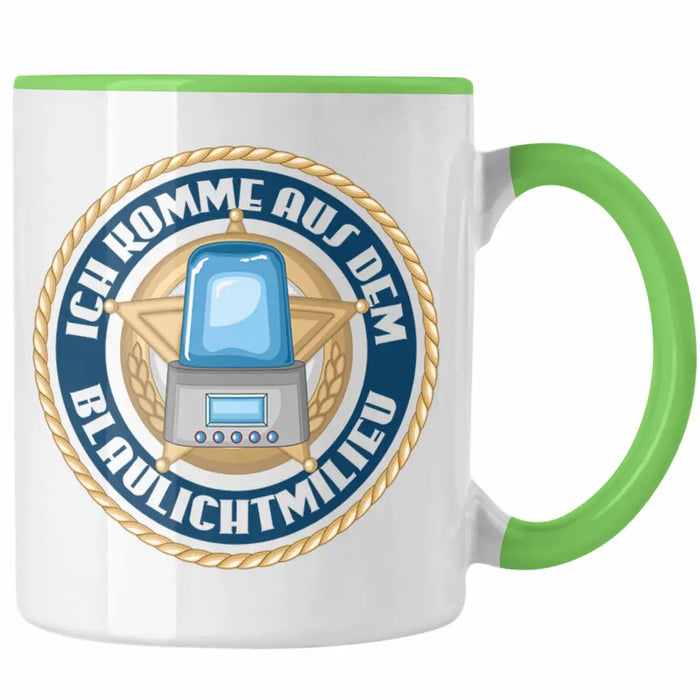 Polizist Geschenk Tasse mit Spruch Geschenke Polizei Männer Lustig Blaulichtmilieu Grün Trendation