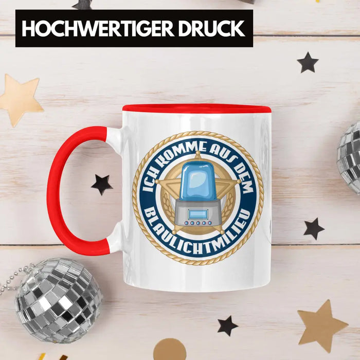Polizist Geschenk Tasse mit Spruch Geschenke Polizei Männer Lustig Blaulichtmilieu Rot Trendation