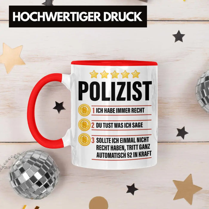 Polizist Geschenk Tasse mit Spruch Geschenke Polizei Männer Lustig Rot Trendation