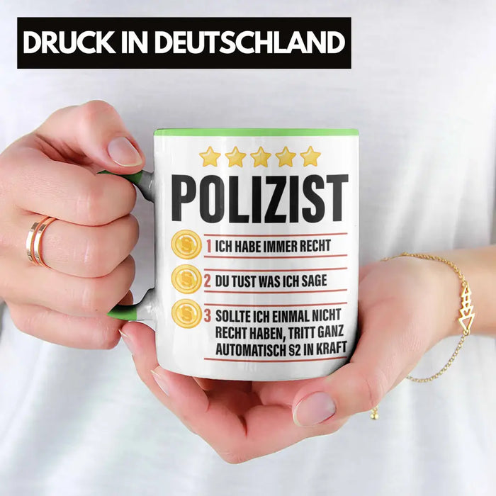 Polizist Geschenk Tasse mit Spruch Geschenke Polizei Männer Lustig Grün Trendation