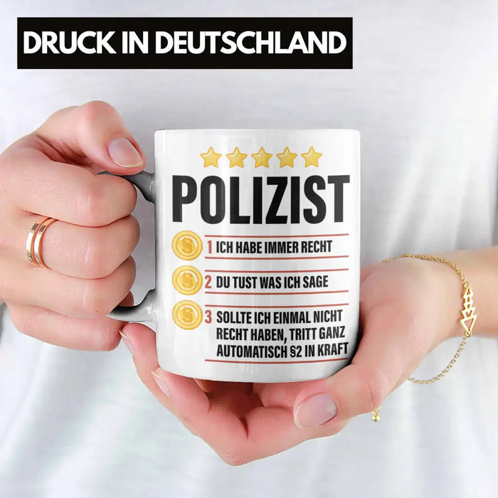 Polizist Geschenk Tasse mit Spruch Geschenke Polizei Männer Lustig Weiß Trendation