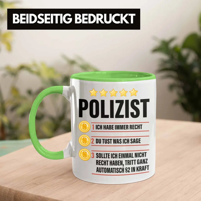 Polizist Geschenk Tasse mit Spruch Geschenke Polizei Männer Lustig Grün Trendation