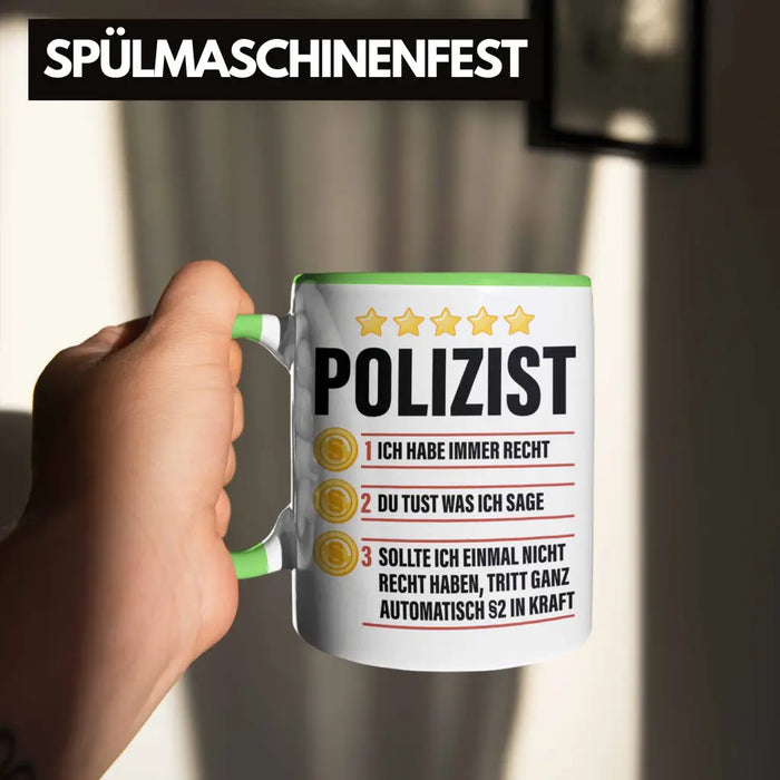 Polizist Geschenk Tasse mit Spruch Geschenke Polizei Männer Lustig Grün Trendation