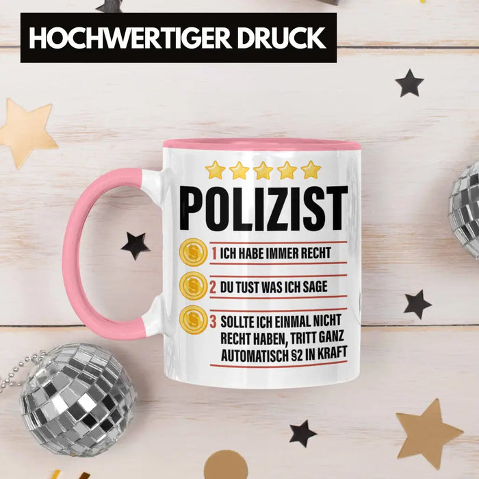 Polizist Geschenk Tasse mit Spruch Geschenke Polizei Männer Lustig Rosa Trendation