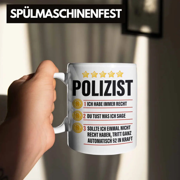 Polizist Geschenk Tasse mit Spruch Geschenke Polizei Männer Lustig Weiß Trendation