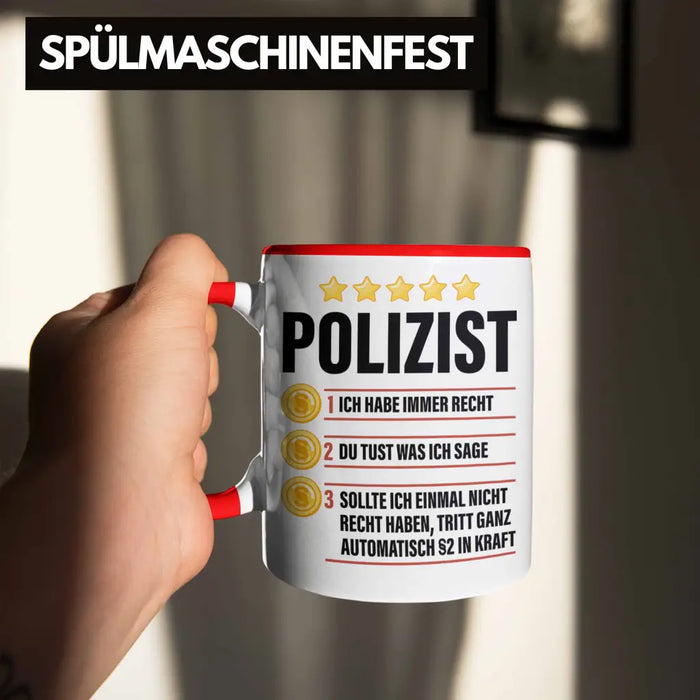 Polizist Geschenk Tasse mit Spruch Geschenke Polizei Männer Lustig Rot Trendation