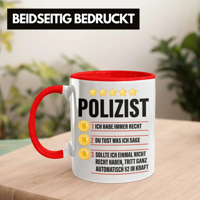 Polizist Geschenk Tasse mit Spruch Geschenke Polizei Männer Lustig Rot Trendation