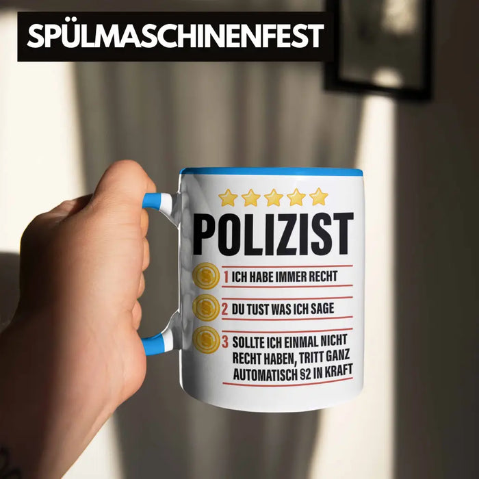 Polizist Geschenk Tasse mit Spruch Geschenke Polizei Männer Lustig Blau Trendation