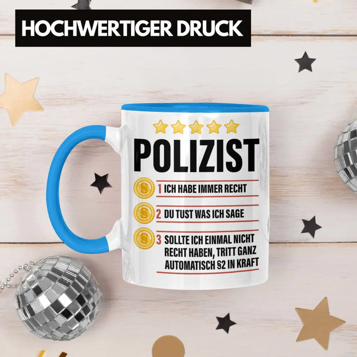 Polizist Geschenk Tasse mit Spruch Geschenke Polizei Männer Lustig Blau Trendation