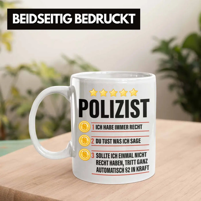 Polizist Geschenk Tasse mit Spruch Geschenke Polizei Männer Lustig Weiß Trendation