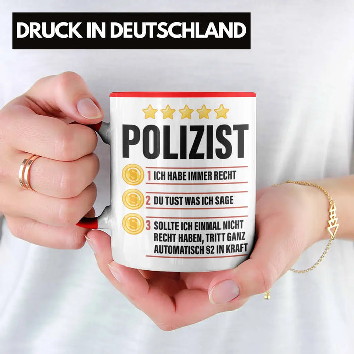 Polizist Geschenk Tasse mit Spruch Geschenke Polizei Männer Lustig Rot Trendation
