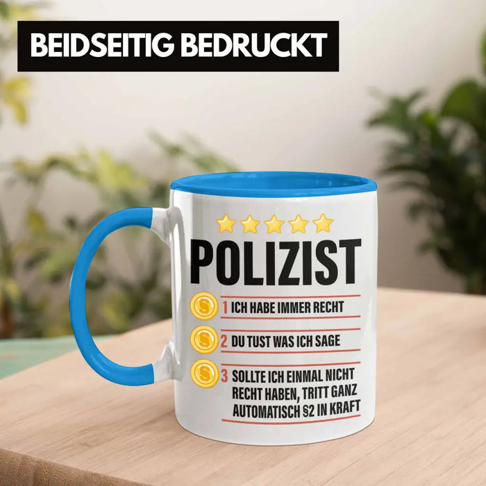 Polizist Geschenk Tasse mit Spruch Geschenke Polizei Männer Lustig Blau Trendation