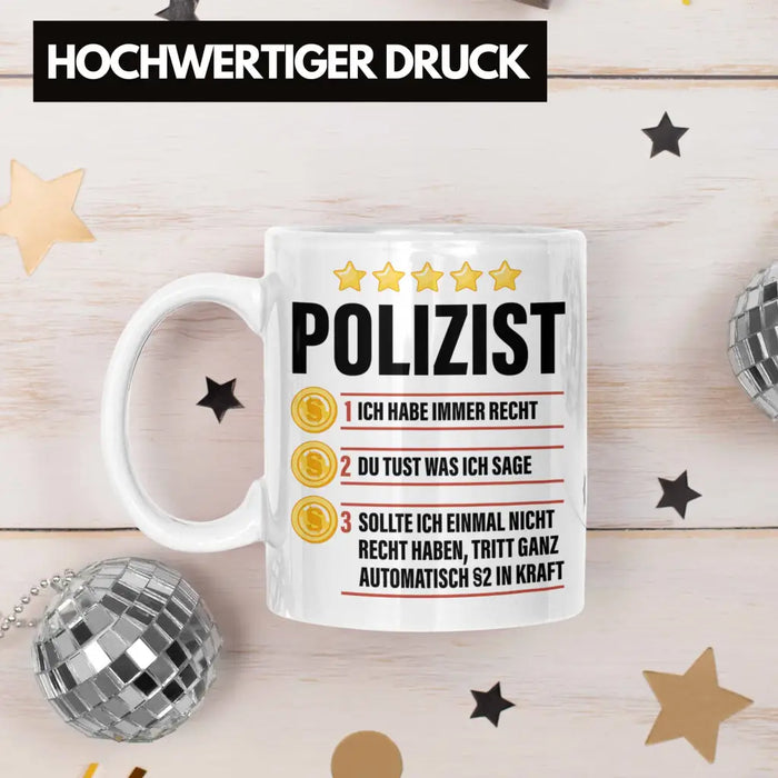 Polizist Geschenk Tasse mit Spruch Geschenke Polizei Männer Lustig Weiß Trendation