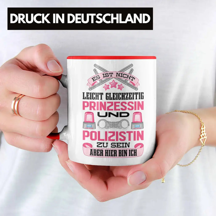 Polizistin Geschenk Tasse mit Spruch Geschenke Polizei Frauen Lustig Blaulichtmilieu Rot Trendation