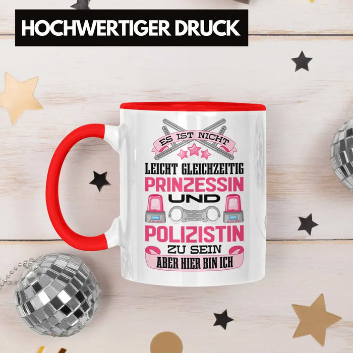 Polizistin Geschenk Tasse mit Spruch Geschenke Polizei Frauen Lustig Blaulichtmilieu Rot Trendation