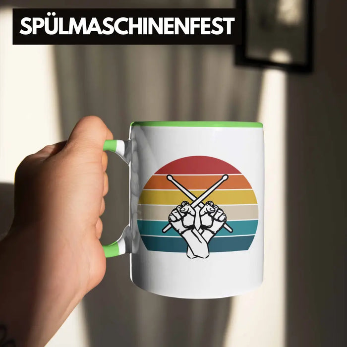 Retro Schlagzeug-Spieler Geschenk Tasse Grafik für Schlagzeuger Grün Trendation